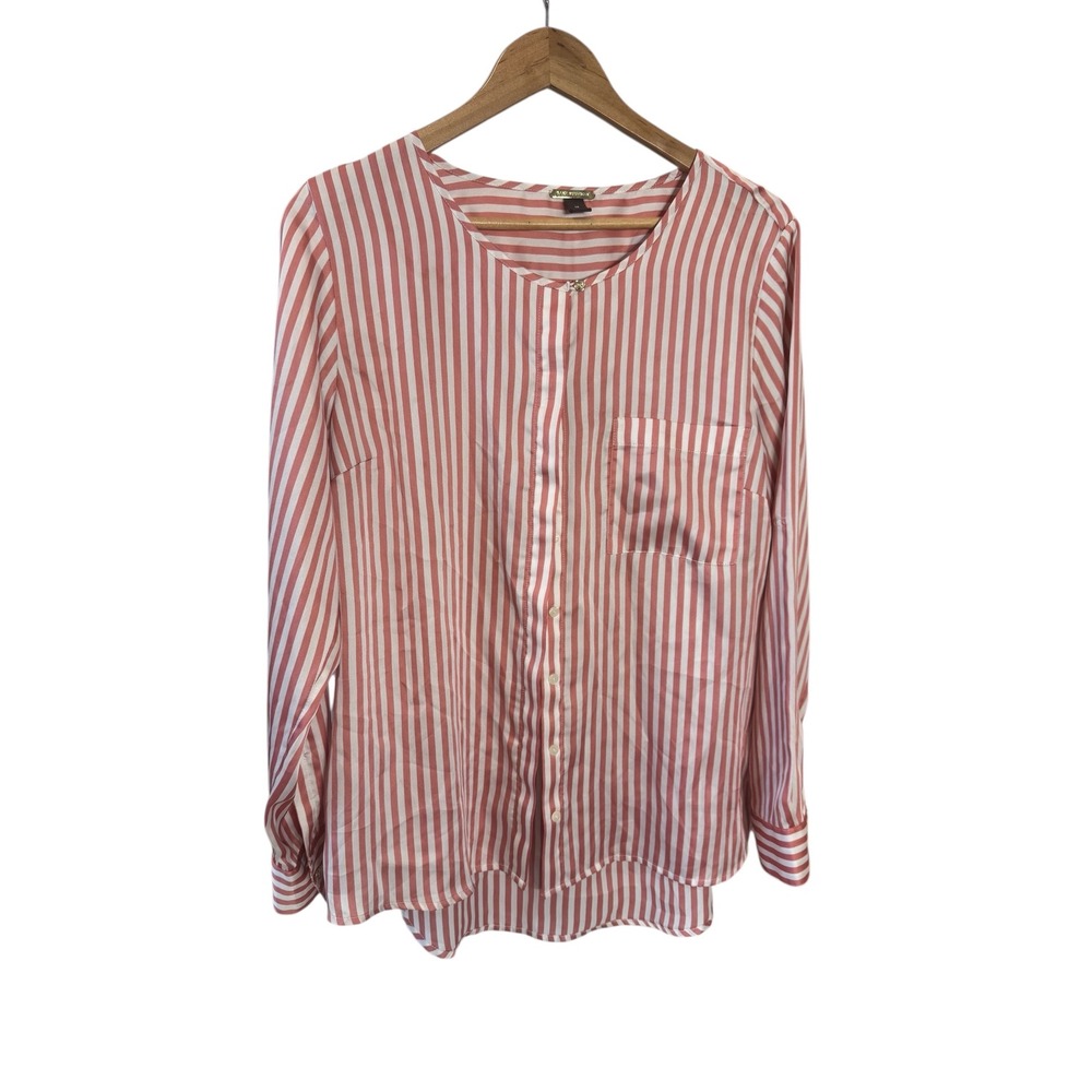 Dana Buchman Striped Long Sleeve Button Front Shirt Women's Size 14 Coral White